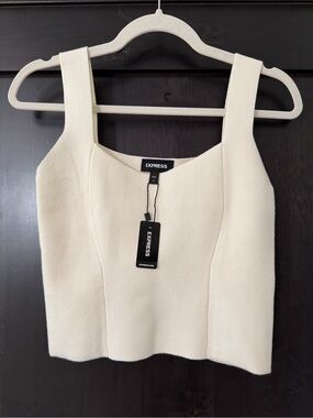 Express NWT Ivory Square Neck Knit Tank Top Size S